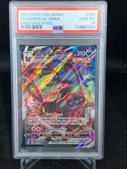 2021 POKEMON SWORD & SHIELD EVOLVING SKIES #095 FULL ART/UMBREON VMAX PSA 10 - Image 1