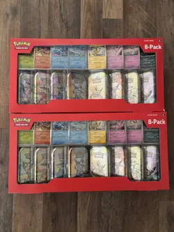 Pokemon Prismatic Evolutions 8 Mini-Tins with Promo Cards Costco 2-Pack IN HAND - Image 1
