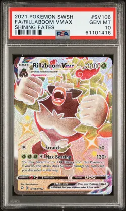 2021 POKEMON SWORD & SHIELD SHINING FATES #SV106 FULL ART/RILLABOOM VMAX PSA 10 - Image 1