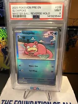2025 Pokemon PRE EN 018 Slowpoke Master Ball Reverse Holo PSA MINT 9 - Image 3