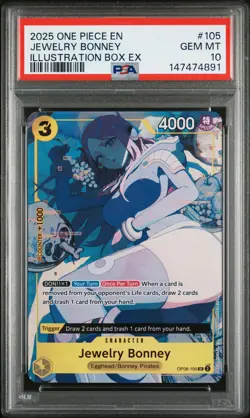 2025 ONE PIECE PROMOS ILLUSTRATION BOX EX #105 JEWELRY BONNEY PSA 10 - Image 1