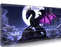 Dragon Playmat 24"x14" MTG Commander TCG Card Mat Fierce Dragon Under The Moon - Image 1