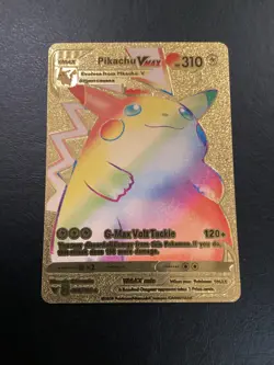 Pokemon Pikachu VMAX Gigantamax Gold Foil Fan Art Collector Card TCG Rainbow - Image 1