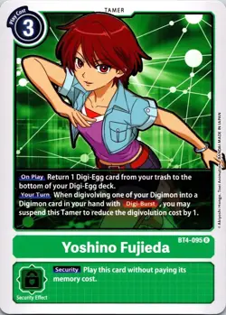 Yoshino Fujieda BT4-095 Green Rare Tamer Digimon CCG Card NM Pack Fresh - Image 1