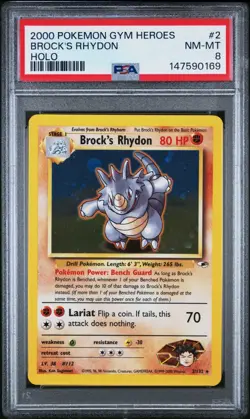 Pokemon TCG Pokemon Brock's Rhydon Holo Rare Unlimited PSA 8 2/132 - Image 1