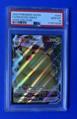 2020 Pokemon Swsh FA/Pikachu VMax Vivid Voltage #044 PSA 10 GEM MT - Image 1
