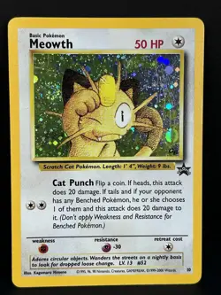 Meowth #10 Black Star Promo Holo Rare Vintage 1999-2000 Pokemon Card LP - Image 1