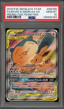 Pokemon Eevee & Snorlax GX Tag Team Tins Black Star Full Art Promo SM169 PSA 10 - Image 1