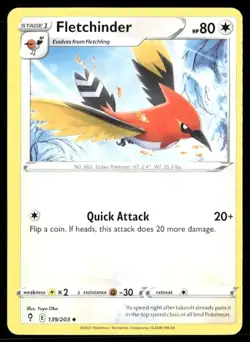 2021 Evolving Skies Set Pokemon Card 139 Fletchinder NM - Image 1