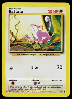 Pokemon Card Base Set Unlimited Rattata 61/102 Common - Image 1