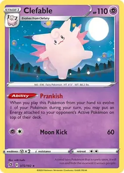 Clefable (075/192) Holofoil Holo Rare NM SWSH02 SWSH02: Rebel Clash Pokemon TCG - Image 1