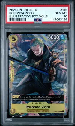 2025 ONE PIECE ILLUSTRATION BOX VOL 3 PROMO #113 RORONOA ZORO PSA 10 GEM MINT - Image 1