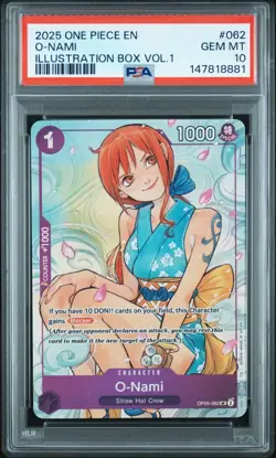 2025 ONE PIECE #062 ILLUSTRATION BOX VOL 1 PROMO O-NAMI PSA 10 GEM MINT - Image 1