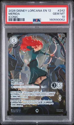 2026 DISNEY LORCANA EN 12-WILDS UNKNOWN #242 MERIDA ICONIC PSA 10 - Image 1