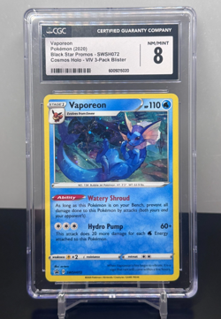 Pokemon - CGC 8 - Vaporeon SWSH072 - 2020 SWSH: 3 Pack Blisters Black Star Promo - Image 1