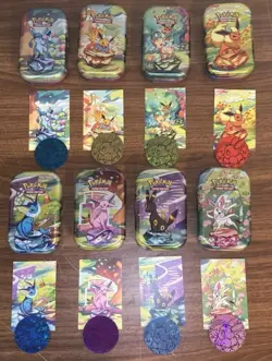 Full Set 8 EMPTY Pokemon PRISMATIC EVOLUTIONS Mini Tins & Eevee Coins (NO PACKS) - Image 1
