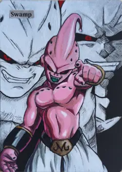 MTG Hand Painted Altered Swamp – Majin Boo Dragon Ball Z Fan Art – Unique Magic - Image 1