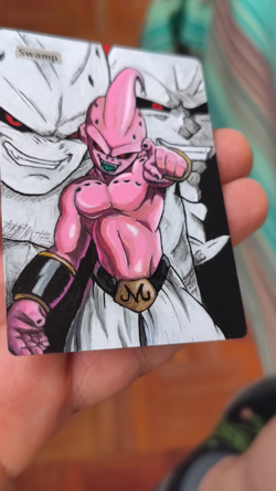 MTG Hand Painted Altered Swamp – Majin Boo Dragon Ball Z Fan Art – Unique Magic - Image 2