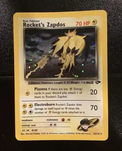 Pokemon Rocket's Zapdos Holo Rare Gym Heroes 15/132 WOTC Vintage 2000 - Image 1