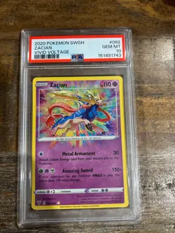 POKEMON 2020 SWSH Vivid Voltage ZACIAN #082 PSA 10 Gem Mint RARE Amazing - Image 1