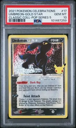 Pokemon Card PSA 10 GEM MT Umbreon Gold Star Celebrations SWSH 2021 17/17 - Image 1
