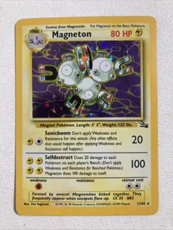 Vintage Pokemon Card Magneton Holo 11/62 Rare TCG Original 1999 Fossil Set Nice - Image 1