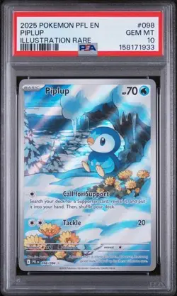 2025 POKEMON EN PIPLUP #098 PHANTASMAL FLAMES ILLUSTRATION RARE PSA 10 GEM MINT - Image 1