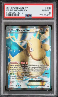 PSA 8 Dragonite EX 108/111 XY Furious Fists Full Art Ultra Rare Pokemon Card - Image 1