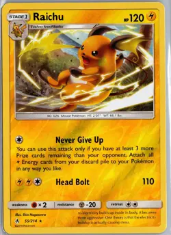 Raichu 55/214 Rare Unbroken Bonds Pokemon Reverse Holo Lightly Played - Image 1