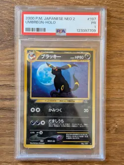 2000 Pokemon Japanese Neo 2 PSA 1 Umbreon Holo #197 FRESH GRADE CASE - Image 1