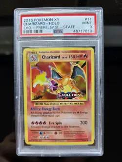 PSA 9 MINT Pokemon Charizard STAFF Promo Prerelease Evolutions XY #11 2016 - Image 1