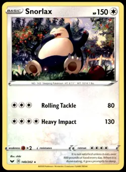 Snorlax 140/202 Rare Sword & Shield Pokemon Near Mint - Image 1