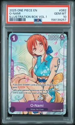 2025 ONE PIECE PROMOS ILLUSTRATION BOX VOL.1 #062 O-NAMI PSA 10 - Image 1