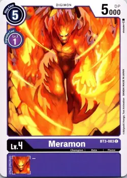 Meramon BT3-083 Common Purple Champion (Lv4) Digimon Card CCG - Image 1