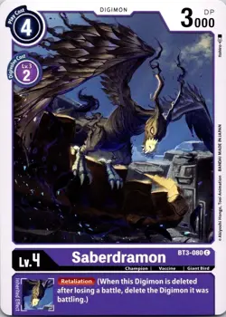 Saberdramon BT3-080 Common Purple Champion (Lv4) Digimon Card CCG - Image 1