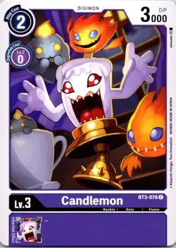 Candlemon BT3-076 Common Purple Rookie (Lv3) Digimon Card CCG - Image 1