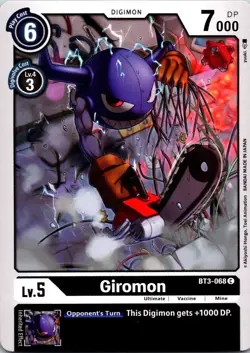 Giromon BT3-068 Common Black Ultimate (Lv5) Digimon Card CCG - Image 1