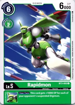 Rapidmon BT3-052 Common Green Ultimate (Lv5) Digimon Card CCG - Image 1