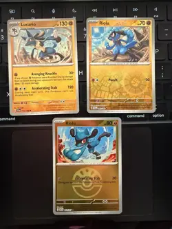 Pokemon TCG Riolu Lucario Card Lot (3) Rev Holo + Regular Finish SCR SVI ASC NM - Image 1