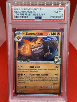 2025 POKEMON SVP JOURNEY TOGETHER PRERELEASE-STAFF #181 N'S DARMANITAN PSA 8 TCG - Image 1