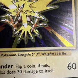 Pokemon TCG Zapdos Base Set Holo Rare 16/102 1999 Wizards 90 HP Basic Stage - Image 2
