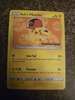 Pokemon Card Ash's Pikachu SM110 Sun & Moon Black Star Promo NM - Image 1