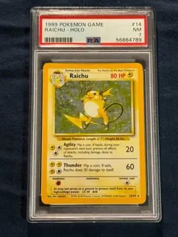 1999 Pokemon Raichu Holo Rare Card 14/102 Base Set, PSA 7 Near Mint - Image 1