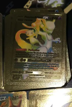Mewtwo & Mew GX Rainbow Gold Metal Pokemon Card Collectible Gift/Display - Image 5