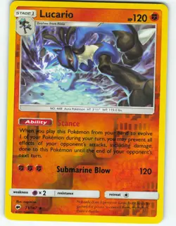 Lucario - Reverse Holo - 71/147 Burning Shadows - Pokemon TCG - 2017 - Image 1