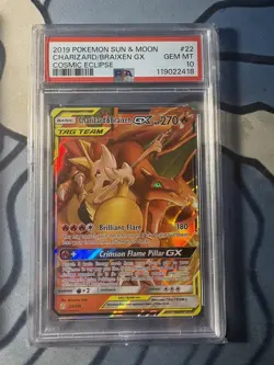 2019 POKEMON SUN & MOON COSMIC ECLIPSE #22 CHARIZARD & BRAIXEN GX PSA 10 - Image 1
