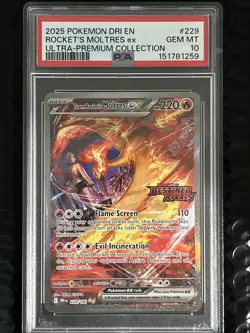 2025 POKEMON DRI EN TEAM ROCKET’S MOLTRES ex ULTRA-PREMIUM UPC # 229 PSA 10 - Image 1