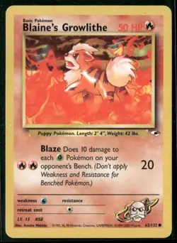 Blaine's Growlithe (62) #062/132 Gym Heroes Pokemon (1N) - Image 1