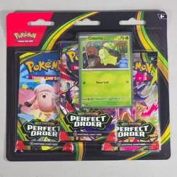 Pokemon TCG Mega Evolution Perfect Order Chikorita 3-Pack Blister Booster Sealed - Image 1