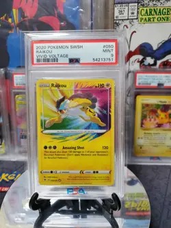 PSA 9 MINT Raikou 050/185 SWSH Vivid Voltage Amazing Rare Holo Pokemon 2020 - Image 1